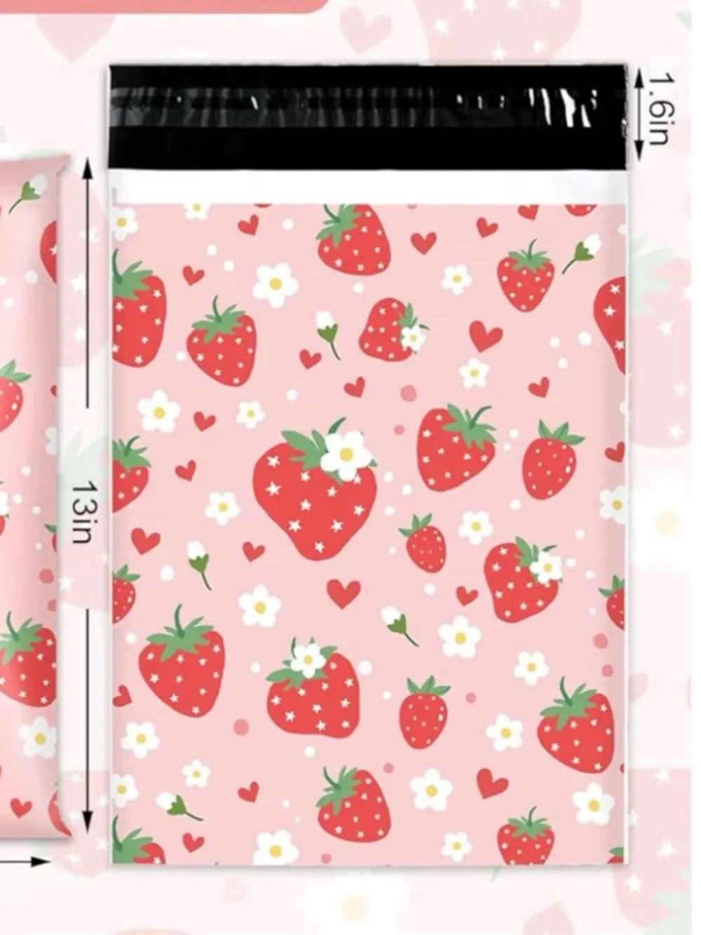 100 Polymailers 10” x 13”Strawberry Print Pink Mailer Bag Cute Strawberry Hearts